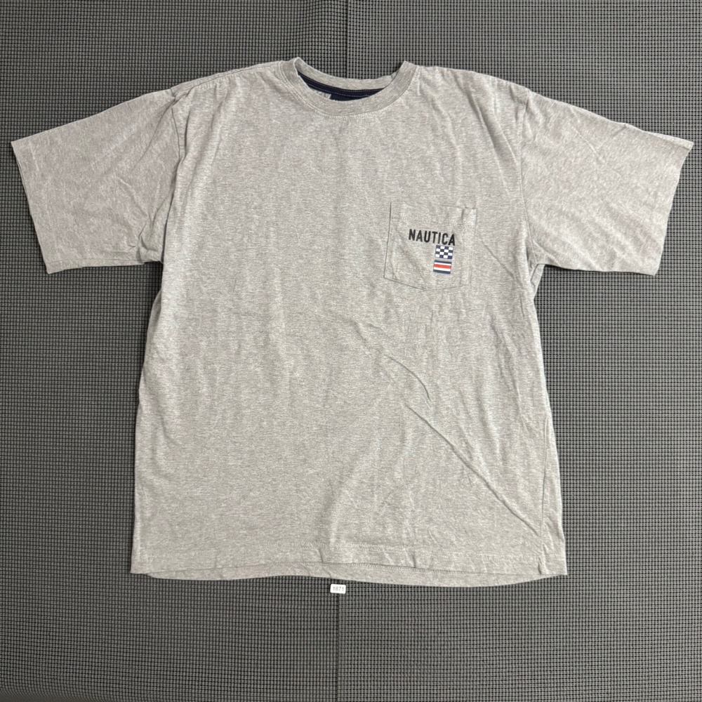 Nautica Mens Large Gray Short Sleeve Pocket T-Shirt Charting New Waters Graphic